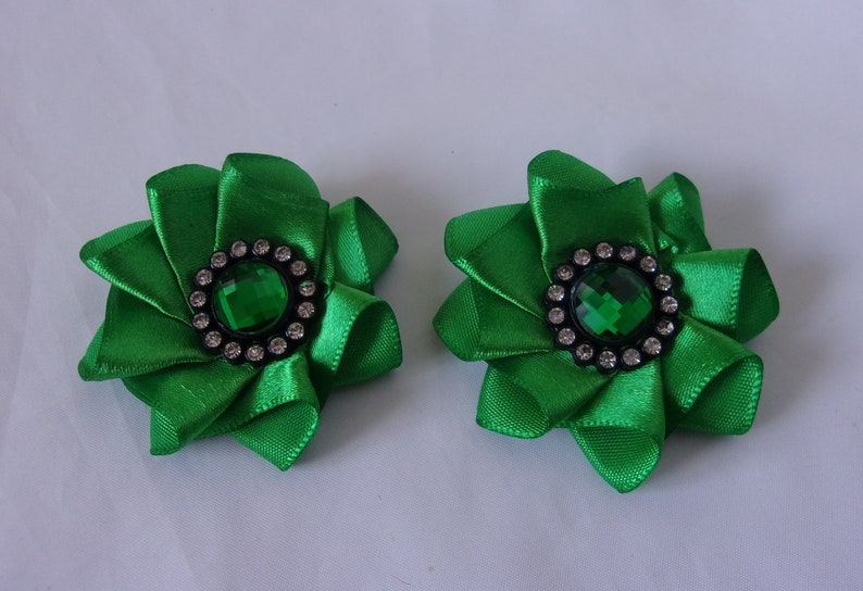 Made to Order Emerald Green Shoe Clips Satin /& Crystal Ribbon Ruffle Shoe Clip Accessories Wedding Prom Gift