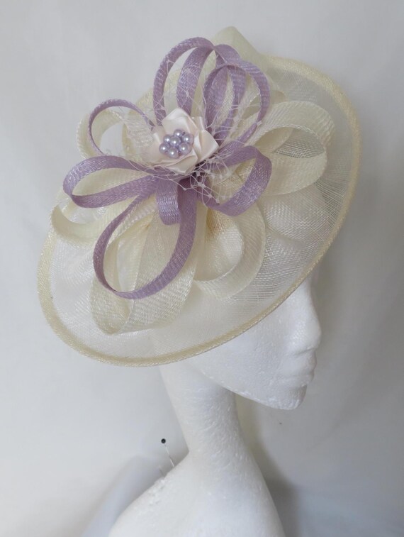 Statement Wedding Hat in Cream and Lavender Lilac - Elegant  display picture 2