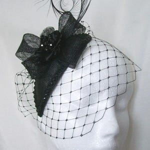 Black Crystal Fascinator Veiled Crystals or Pearl Studded Teardrop Fascinator Percher Mini Hat Gothic Funeral Wedding - Made To Order