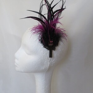 Black and Amethyst Purple Feather Plume Regency Style Vintage Clip in Updo Fascinator Headpiece Wedding Party Costume Ready Made image 4