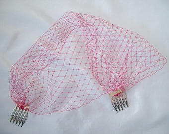 Raspberry Cerise PinkBirdcage Bandeau Wedding Bridal Brides Classic Full Face Veil - Comb Or Hair Grip Attachment- Handmade to Order