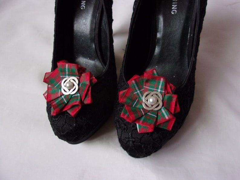 Tartan Shoe Clips Scottish Highland Clan Plaid Ribbon Ruffle Etsy