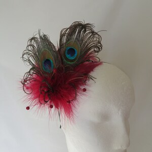 Burgundy Peacock Fascinator Marsala Berry Wine Feather & Pearl Burlesque Victoriana Wedding Hair Comb or Headband Made to Order image 3