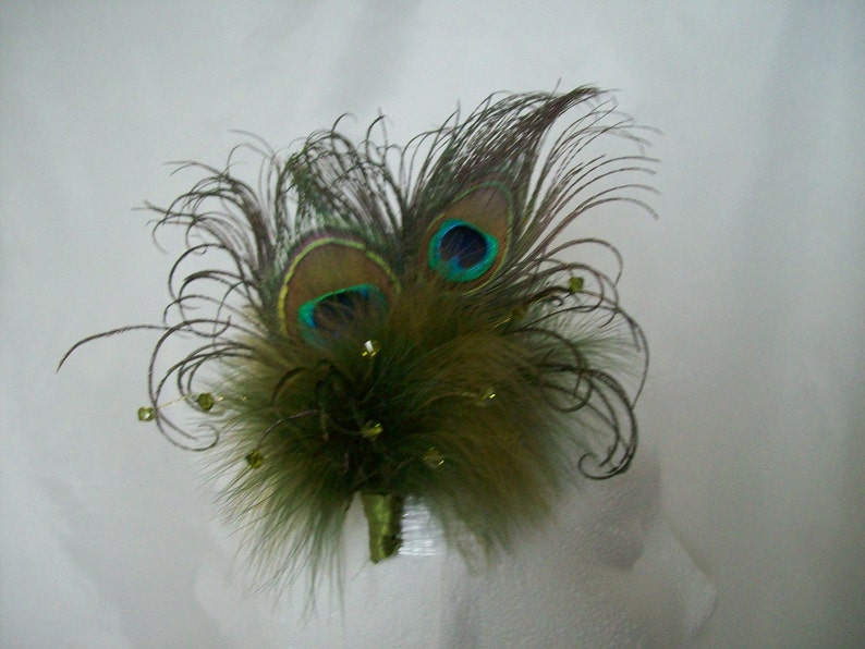 Olive Khaki Green Peacock Feather Pearl Crystal Chartreuse Vintage Regency Style Wedding Fascinator Party Races Made To Order image 3