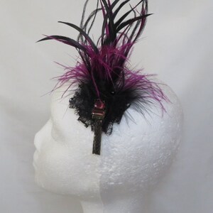 Black and Amethyst Purple Feather Plume Regency Style Vintage Clip in Updo Fascinator Headpiece Wedding Party Costume Ready Made image 6