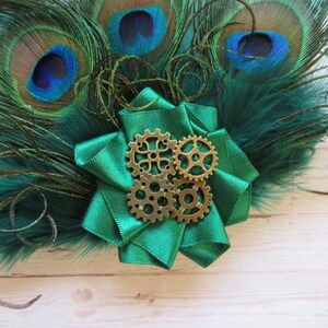 Bottle Green Peacock Feather and Pearl Steampunk Rustic Mini Hair Clip Fascinator Headpiece Gift Racing Hunter Wedding Made to Order image 3