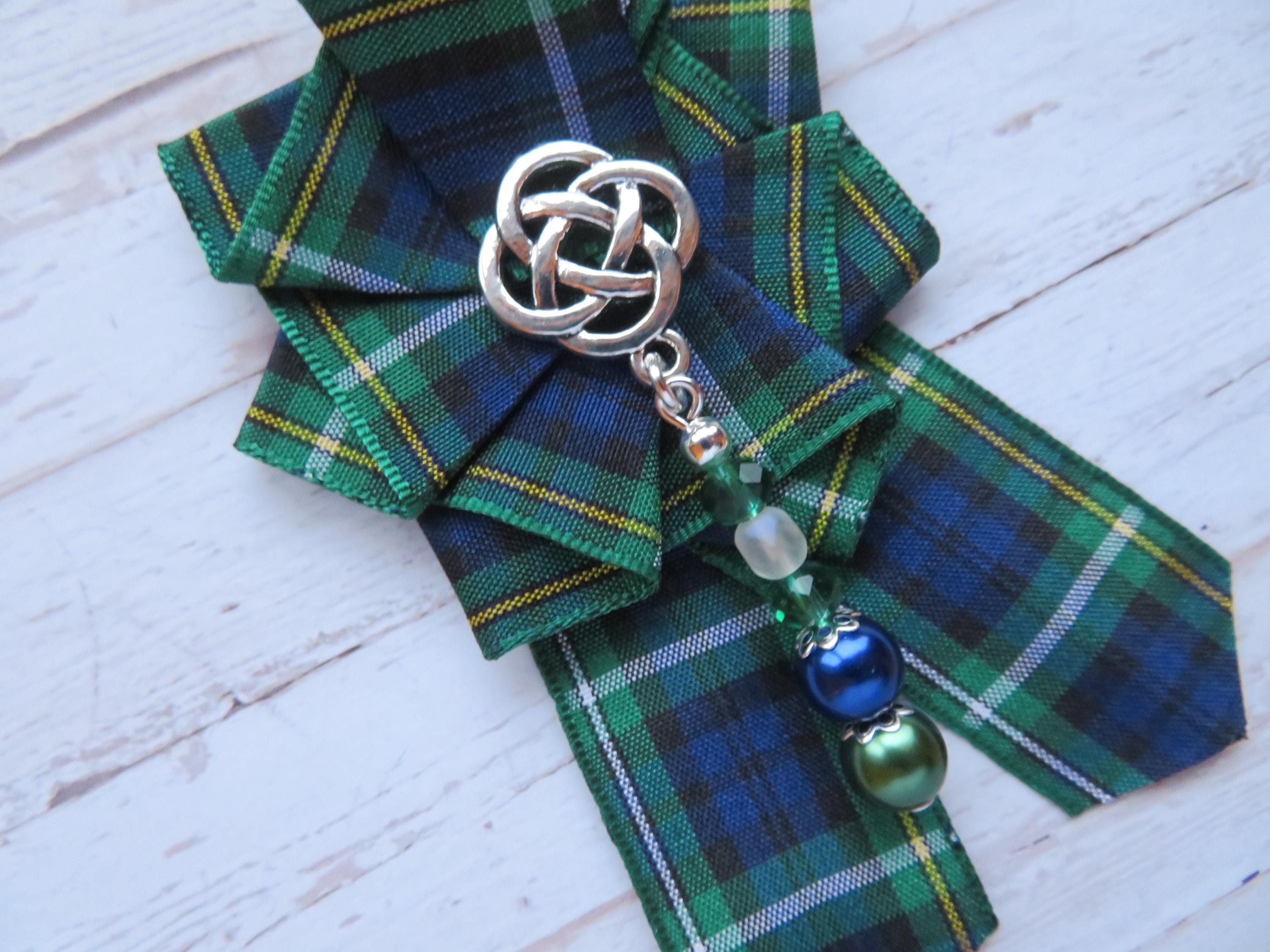Campbell Dark Green and Blue Mini Tartan Plaid Ribbon Ruffle & Silver ...