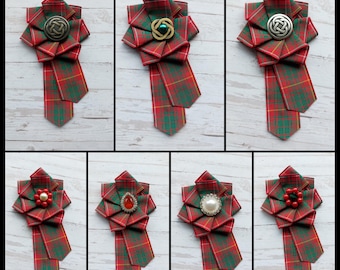 Bruce Red Tartan Ruffle Rosette Mini Brooch Pin Scottish Plaid Ribbon Celtic Knot Wedding Corsage Gift Burns Night Ceilidh - Made to Order