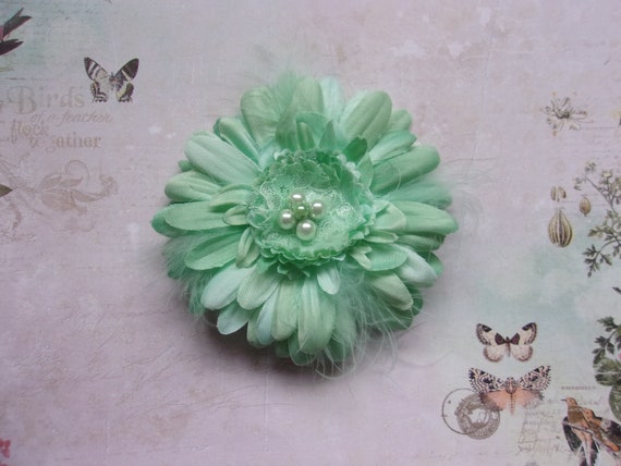 mint green flower hair clip