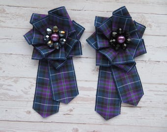 Pride of Scotland Tartan Ruffle Rosette Mini Brooch Pin Purple Scottish Highland Plaid Ribbon Wedding Buttonhole Corsage Gift- Made to Order