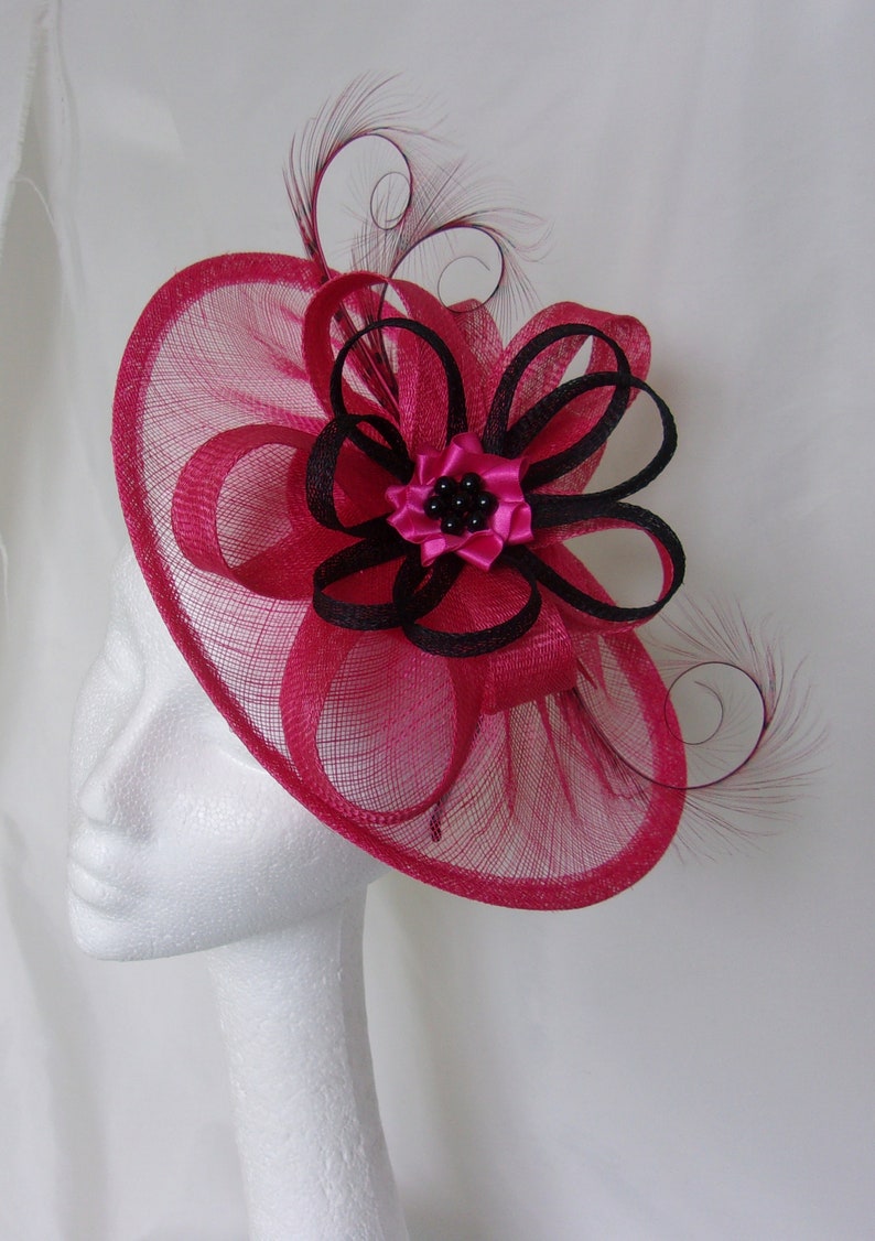 Cerise Pink Fascinator Large Fuchsia Raspberry and Black Etsy