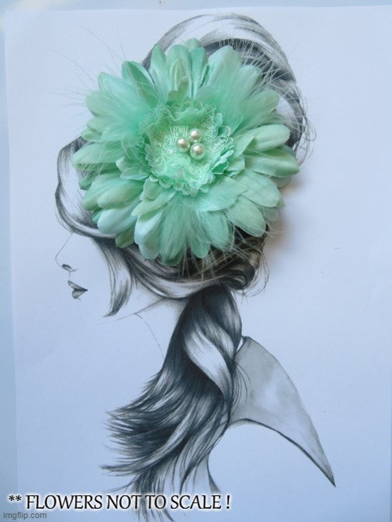mint green flower hair clip