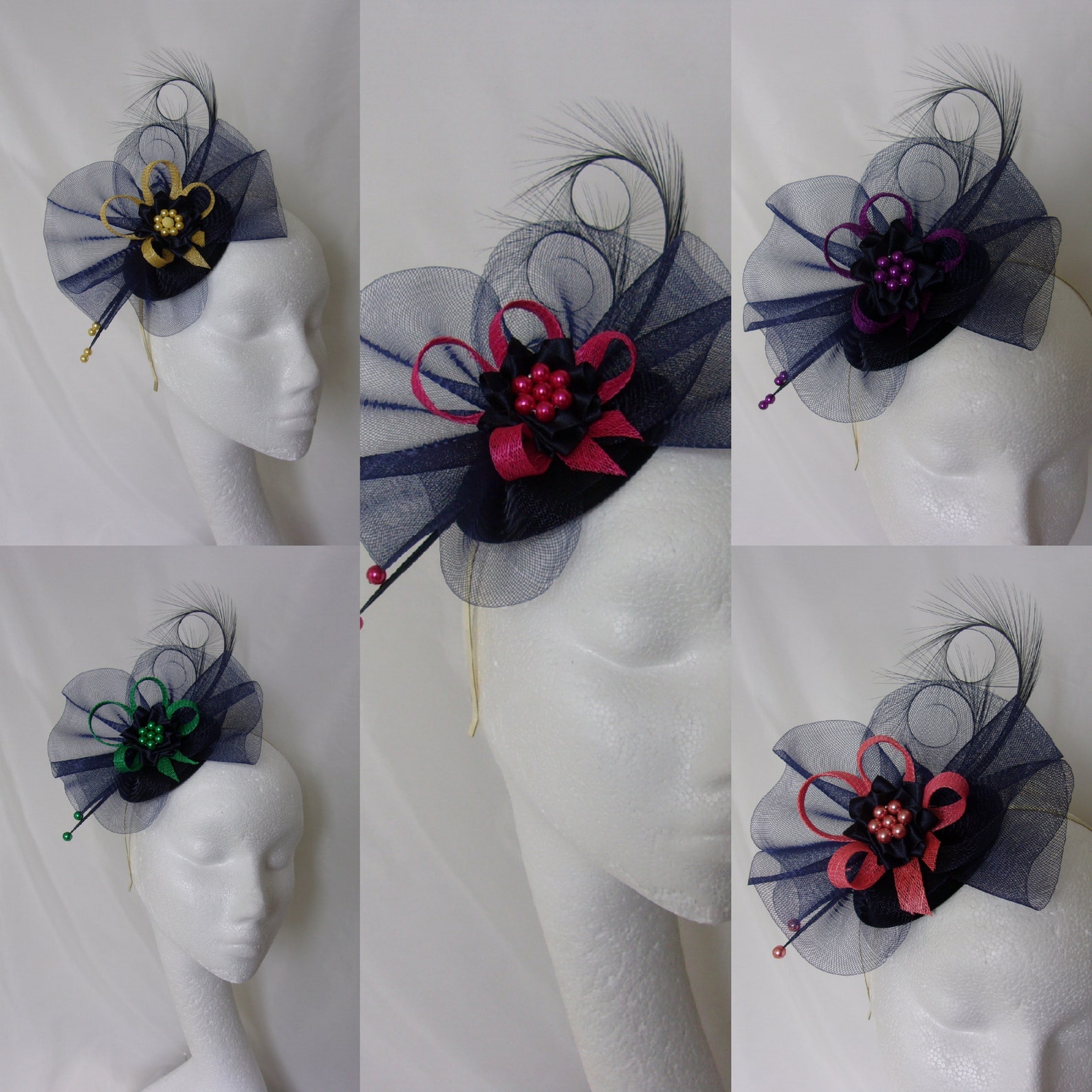 Navy Blue Fascinator Midnight Curl Feather Crinoline & Etsy UK