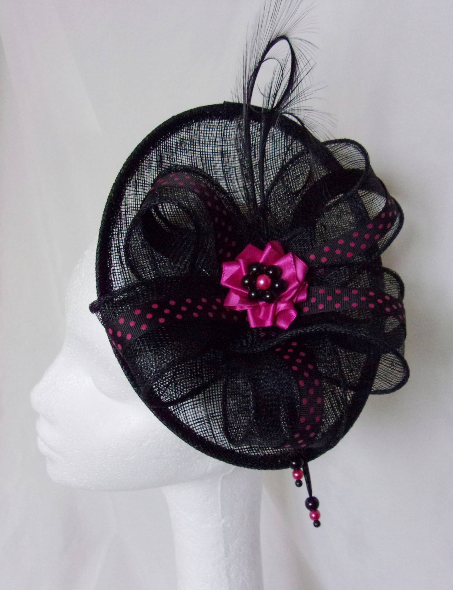 Hot Pink and Black Polka Dot Fascinator Upback Saucer with Etsy