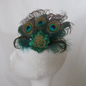 Bottle Green Peacock Feather and Pearl Steampunk Rustic Mini Hair Clip Fascinator Headpiece Gift Racing Hunter Wedding Made to Order image 7