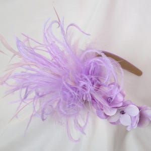 Lavender Lilac Mauve Feather Plume and Flower Headband Vintage Retro Wedding Royal Ascot Races - Ready Made