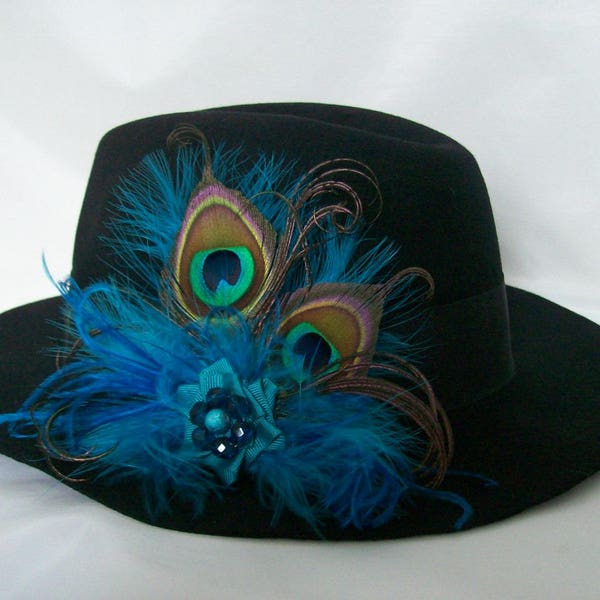 Peacock Hat Clip Vintage Rustic and Steampunk Country Style Feathers -Clips onto your own Hat Wedding Gift Gifts - Many Colours