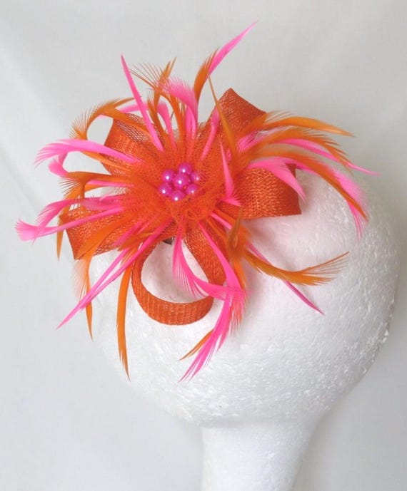 Bright Orange and Neon Fuchsia Hot Pink Vibrant Sinamay Loop  display picture 3