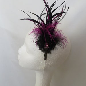 Black and Amethyst Purple Feather Plume Regency Style Vintage Clip in Updo Fascinator Headpiece Wedding Party Costume Ready Made image 1