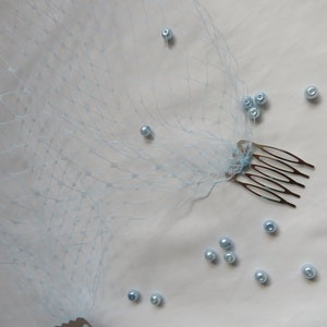 Pale Blue Brides Veil Birdcage Bandeau Wedding Bridal Veil Light Blue Pretty Pastel - Comb Attachment - Made to Order