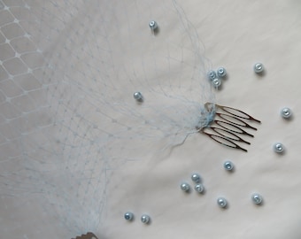 Pale Blue Brides Veil Birdcage Bandeau Wedding Bridal Veil Light Blue Pretty Pastel - Comb Attachment - Made to Order