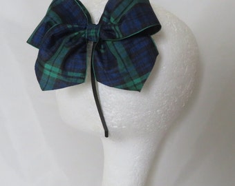 Black Watch Tartan Hair Bow Headband - Girls Accessories Bows Hair Band Bows - Retro Wedding Party Ceilidh - Made to Order