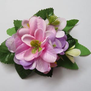Small Candy Pink Green and Lilac Flower Cluster Vintage Rockabilly Clip In Hair Wedding Accessory Fascinator - Ready Made