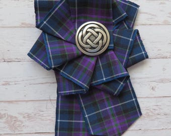 Pride of Scotland Purple & Navy Tartan Large Ribbon Ruffle Rosette Celtic Brooch Pin Scottish Plaid Wedding Burns Ceilidh Corsage