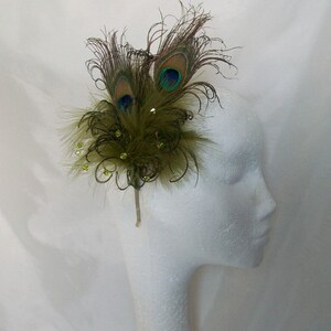 Olive Khaki Green Peacock Feather Pearl Crystal Chartreuse Vintage Regency Style Wedding Fascinator Party Races Made To Order image 5