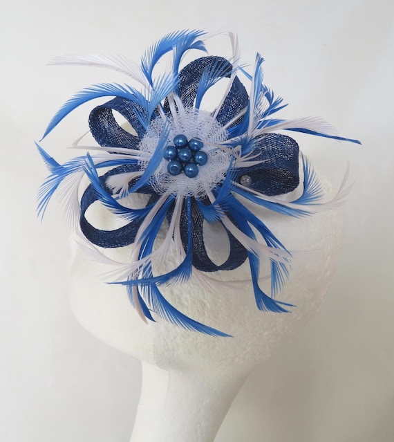 Royal Cobalt Sapphire Blue and White or Ivory Sinamay Loop  display picture 1