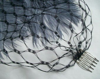 Black Vintage Waffle Weave Bandeau Veil Retro Gothic Style Birdcage Brides Bridal Wedding Veils - Comb - Made to Order