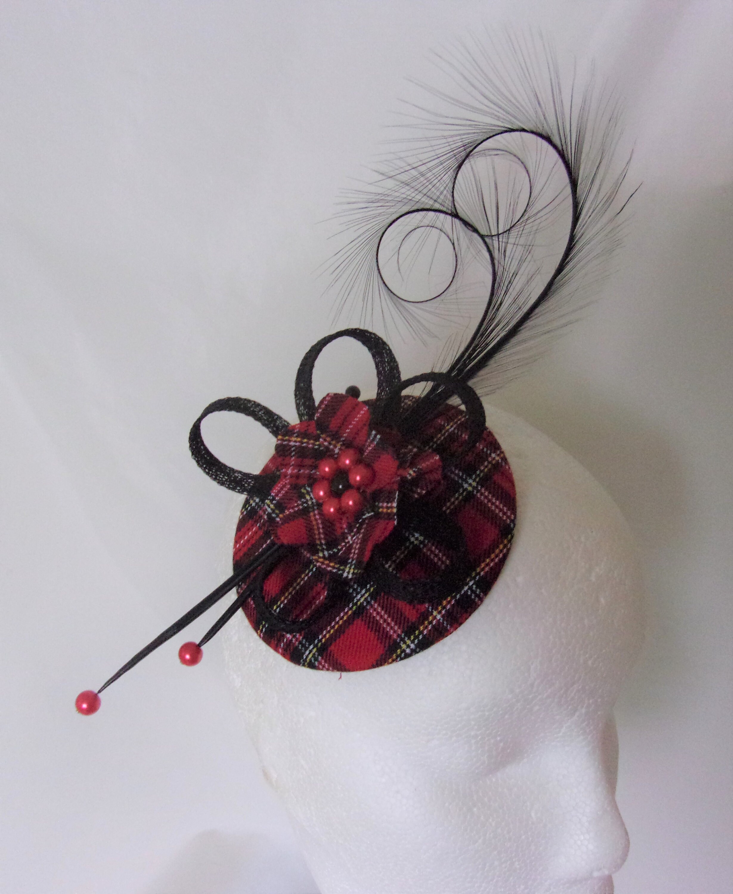 Red Stewart Tartan Fascinator Black 
