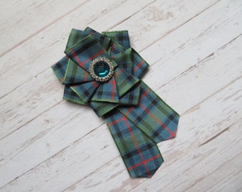 Bloem van Schotland Tartan Ruffle Rozet Mini Broche Pin Teal Crystal Schotse Highland Plaid Ribbon Bruiloft Knoopsgat Cadeau - Op bestelling gemaakt