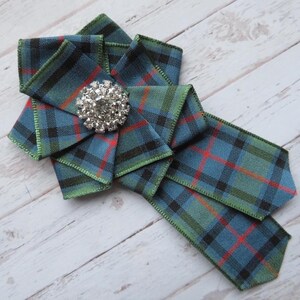 Flower of Scotland Tartan Ruffle Rosette Rhinestone Diamante Stud Brooch Pin Scottish Plaid Ribbon Wedding Buttonhole Corsage Made to Order