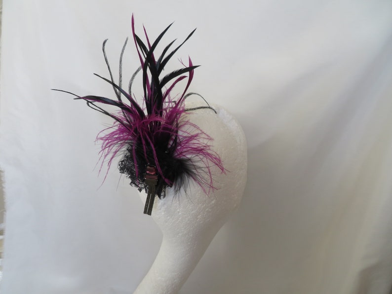 Black and Amethyst Purple Feather Plume Regency Style Vintage Clip in Updo Fascinator Headpiece Wedding Party Costume Ready Made image 8
