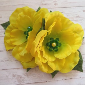 Bright Canary Yellow Rose Flower and Green Leaves Vintage Regency Style Hair Comb for Updo Wedding Party Accessory Fascinator - Ready Made