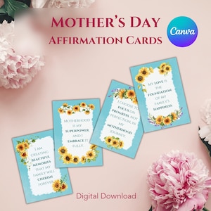48 tarjetas de afirmación IMPRIMIBLES para el Día de la Madre Tarjetas didácticas positivas para mamás Frases de aliento Diseño vibrante de girasoles Regalo "Amo a mi mamá"