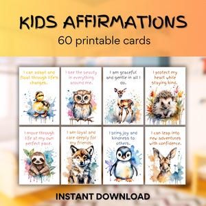 Tarjetas de Afirmación para Niños: Mentalidad Positiva, Animales de Acuarela (Descargar PDF)