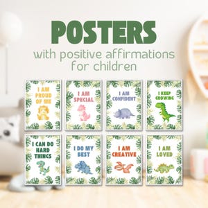 Affirmation Poster für Kinder Positive Kinder Flashcards Digitaler Download Ermutigung Sätze Aquarell Dinosaurier Design