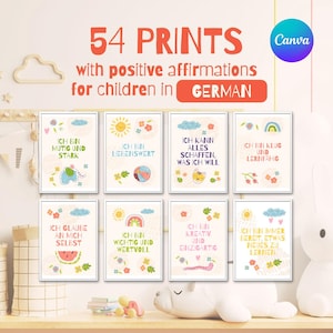 54 Digitale Affirmationskarten für Kinder | Positive Sprüche zum Ausdrucken | Selbstbewusstsein stärken | Sofortiger Download PDF