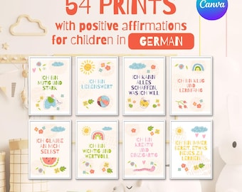 Kids Affirmation Posters in German: Positive Self-Esteem Quotes (PDF Download A4 Format)