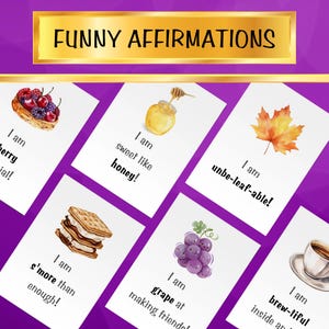 DIGITALE bevestigingskaarten Minimalistisch ontwerp Positief Flashcards voor kinderen Afdrukbare grappige zinnen Aquarel 2 maten Woordspeling