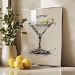 Martini Cocktail Wall Art, Minimalist Bar Print, Classic Martini Poster, Home Bar Decor, Cocktail Lover Gift, Kitchen Wall Art, Digital