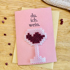 Grußkarte, Wein, Bügelperlen, Handgemacht, schlicht, Bügelperlenkarte, Geburtstag