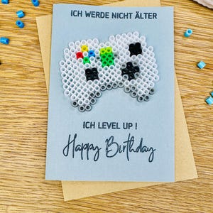 Geburtstagskarte, Grußkarte, Bügelperlenkarte, Gamer, Playstation