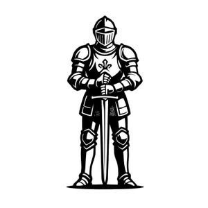Knight in Armor SVG | Medieval Warrior Silhouette | Black and White Vector | Digital Download for Cricut & Laser Cut