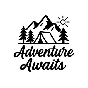 Avventura in montagna e tenda SVG / Linea minimalista da campeggio / Download digitale (SVG + PNG 4000x4000)