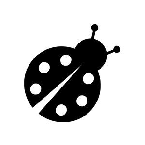 May include: Black and white silhouette of a ladybug with six white spots.