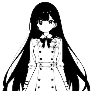 Anime Girl Full-Body SVG – Minimalist Line Art, Kawaii Style – Instant Download