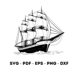 Clipart SVG de velero, archivo de corte náutico de contorno de velero alto